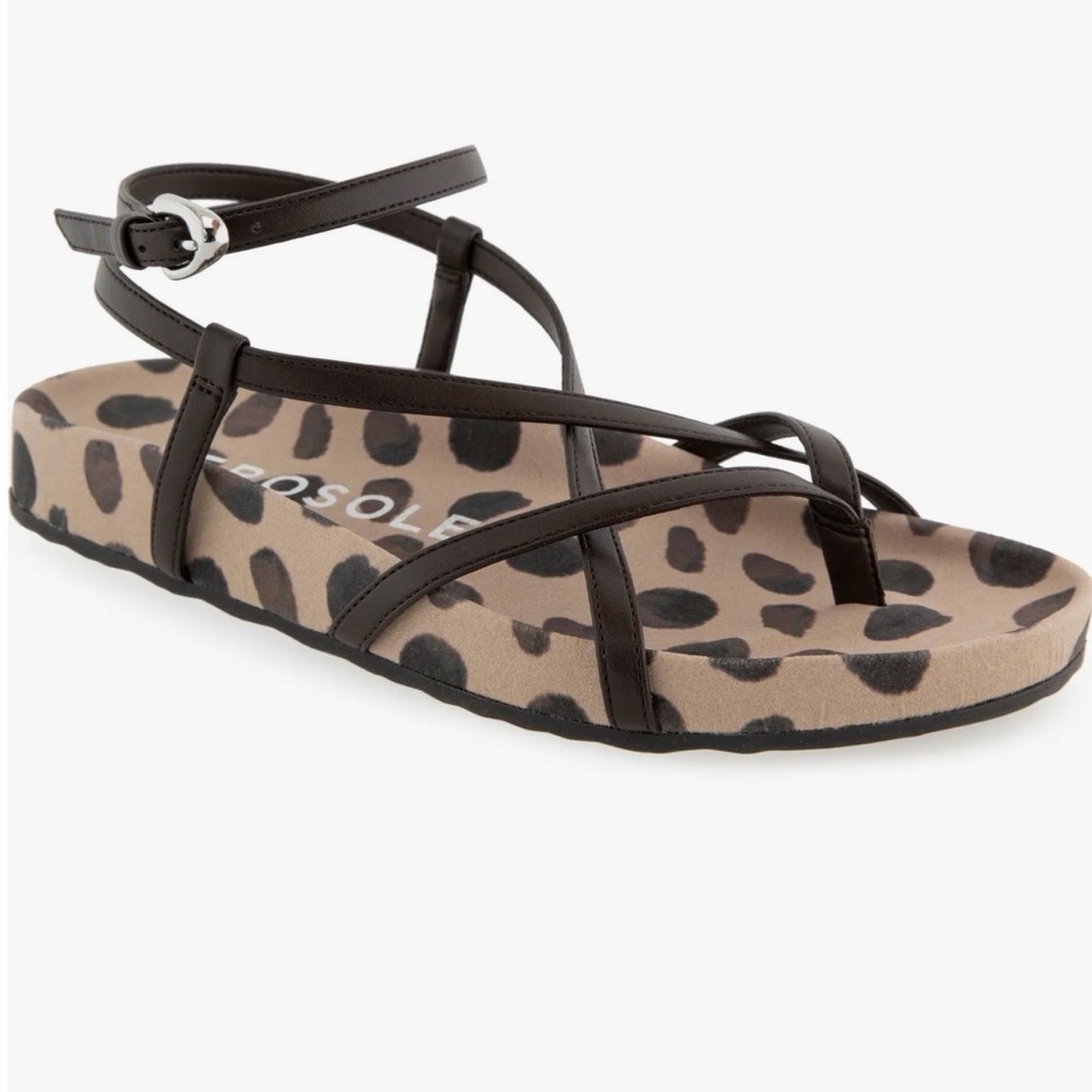 AEROSOLES Black and Tan Animal Print Sandals - Picture 2 of 2